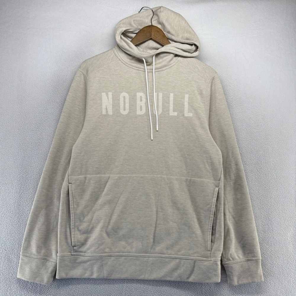 NOBULL Hoodie Mens Medium Tan Pullover Gym Training Athletic Spellout Workout